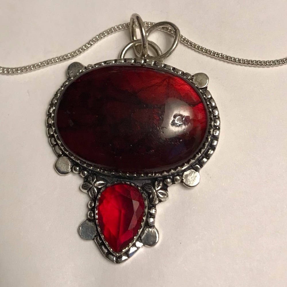 Red Labradorite Garnet Stamped 925 Sterling Silver Necklace